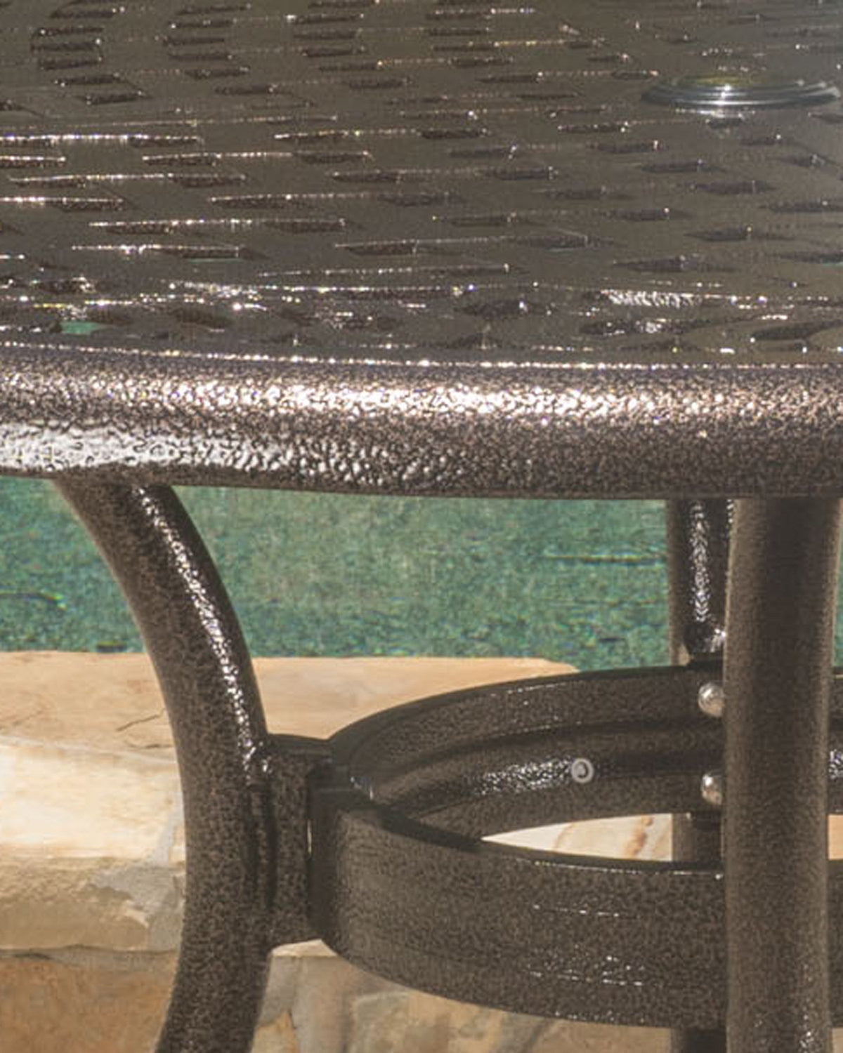 Phoenix 48in Round Patio Table with Lattice Design - Hammered Bronze