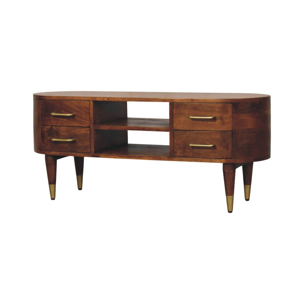 Solid Wood Valenza Curved Media Unit with Ample Storage - Chestnut