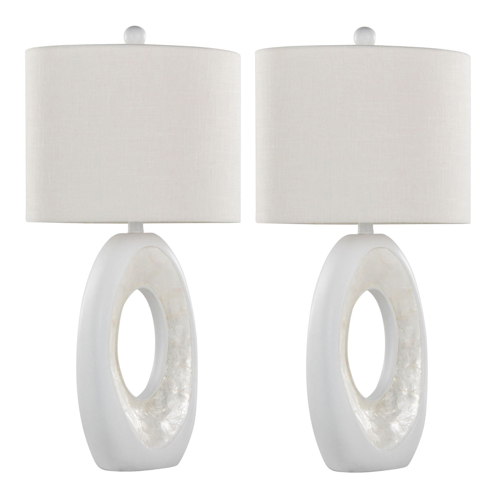 Pearl Contemporary Table Lamp Set with Natural Shell Base - Matte White