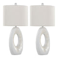 Pearl Contemporary Table Lamp Set with Natural Shell Base - Matte White