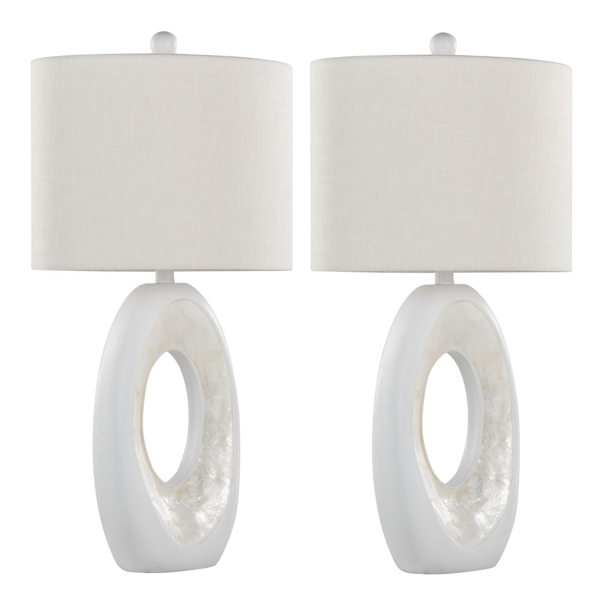 Pearl Contemporary Table Lamp Set with Natural Shell Base - Matte White