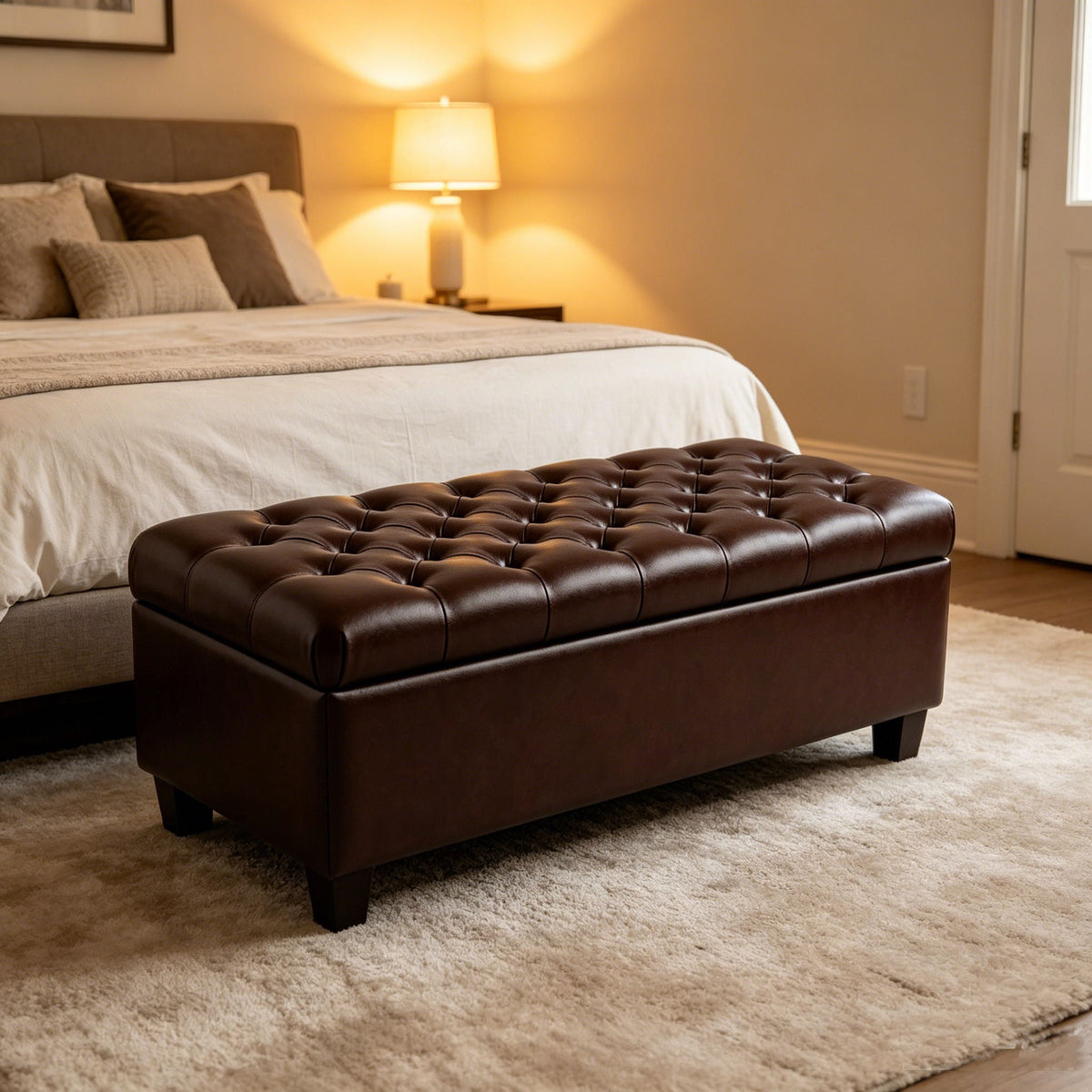 Storage Ottoman Bench with Safety Hinges - Faux Leather or Fabric