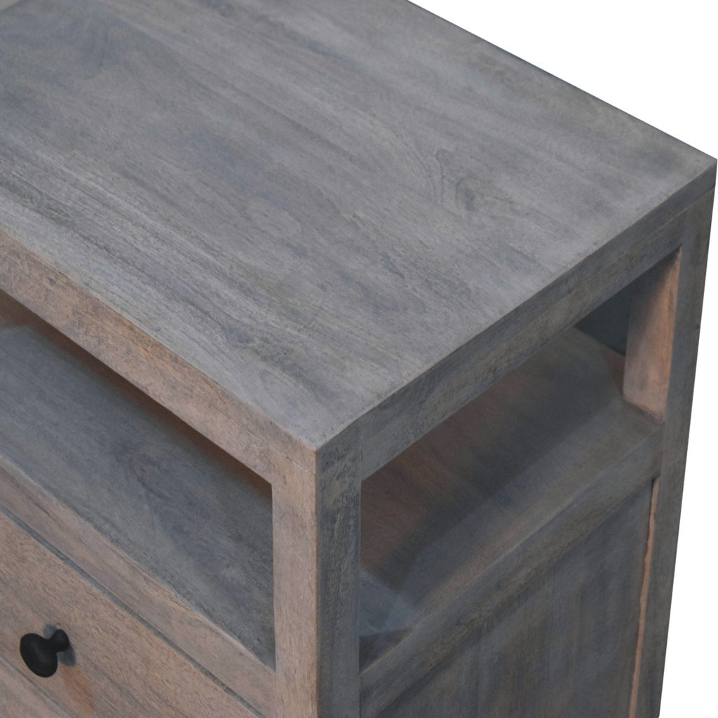 Acid Wash 2-Drawer Open Bedside Table with Open Shelf - Weathered Finish