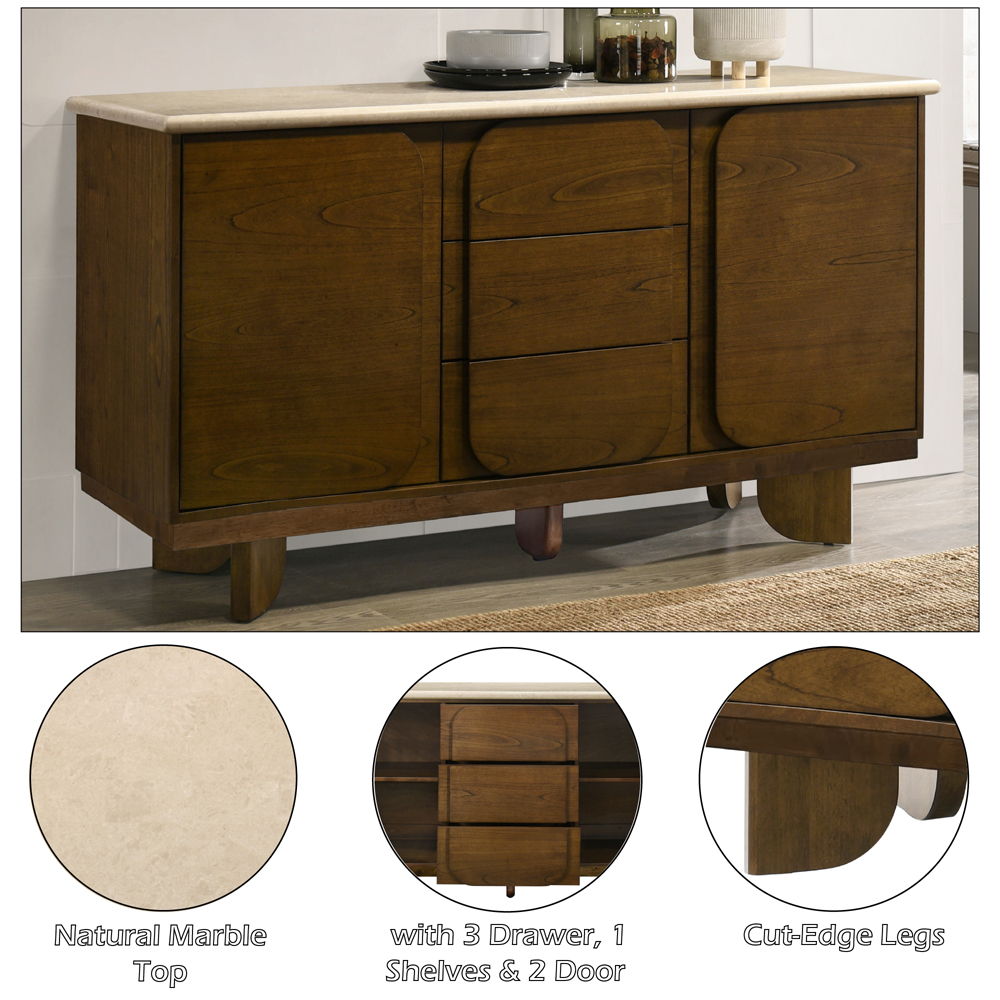 Kasha - Server With Marble Top Top - Vintage Oak