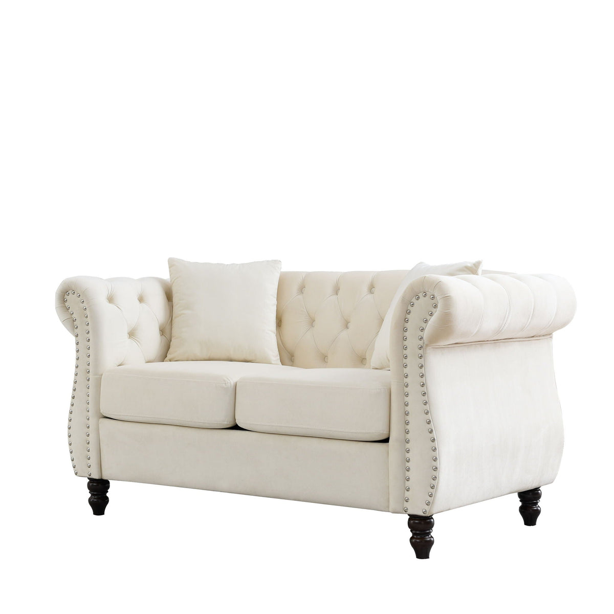 Chesterfield Sofa with Rolled Arms and Nailhead Trim – Solid Wood Frame