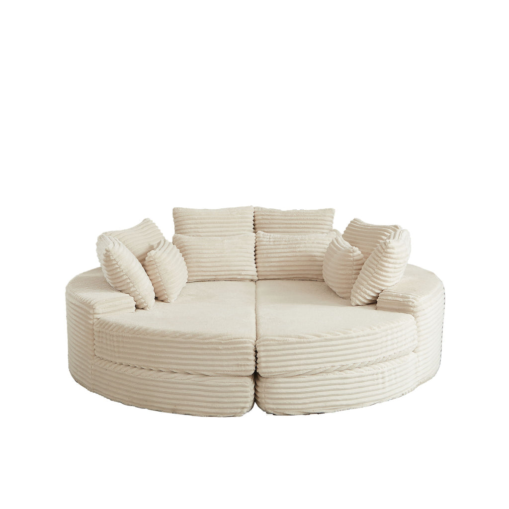Round Oversized Sofa Bed with 5 Throw Pillows - Corduroy
