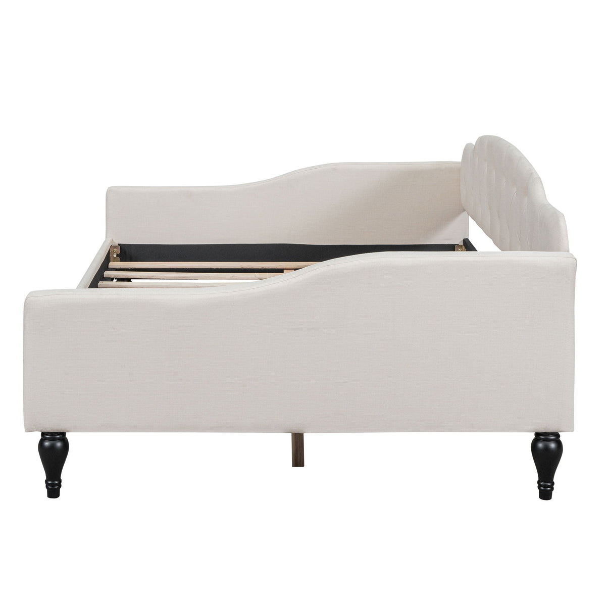 Upholstered Tufted Daybed with Storage Options - Beige