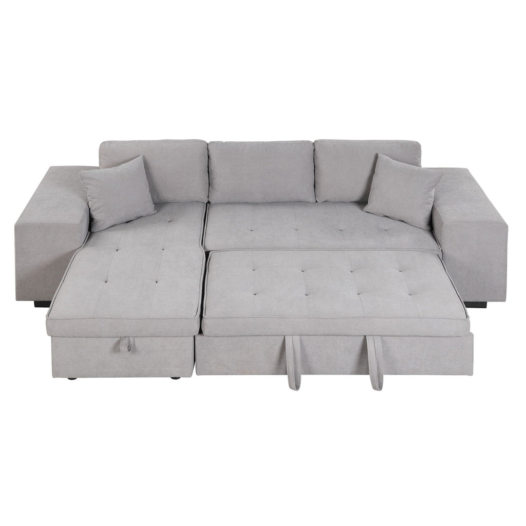 Reversible L-Shape Sleeper Sectional Sofa with Storage Chaise and 2 Stools - Multiple Colors