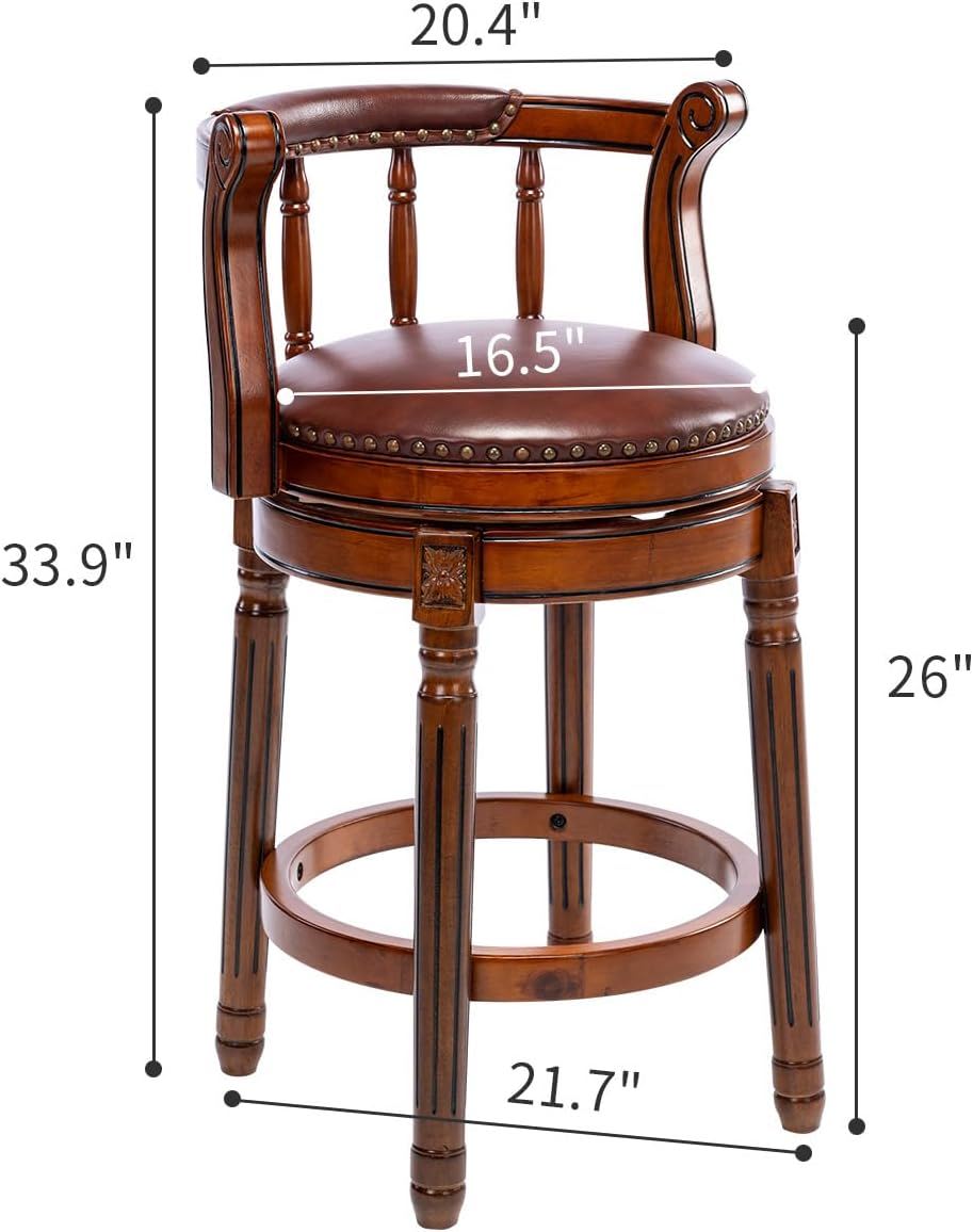 Swivel Cow Top Wooden Bar Stool with 360-Degree Rotation - Blue or Dark Brown