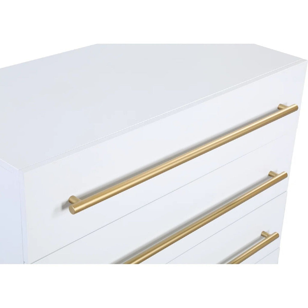 Contemporary 5 Drawer Chest with Brushed Metal Accents - White or Black