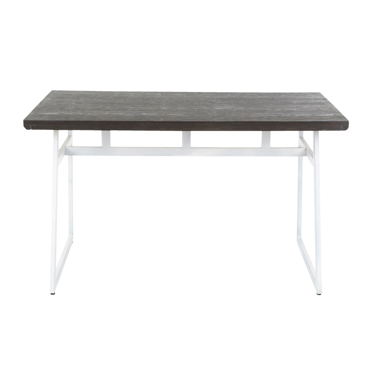 Industrial Dining Table with Geometric Metal Frame - Vintage White/Espresso