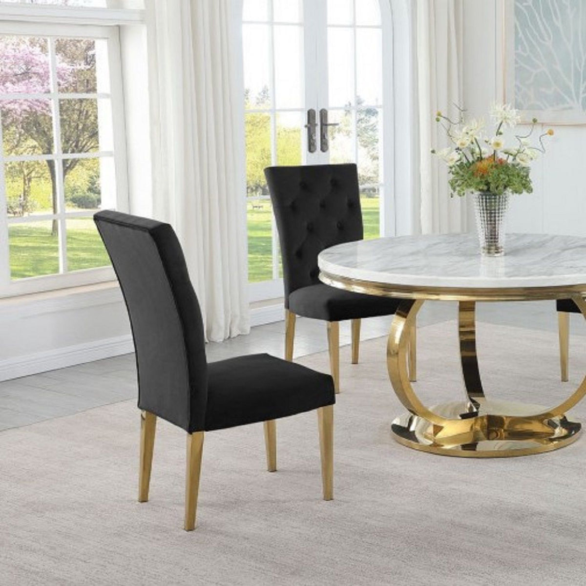 Modern Upholstered Dining Chair Set with Tufted Back - Multiple Colors