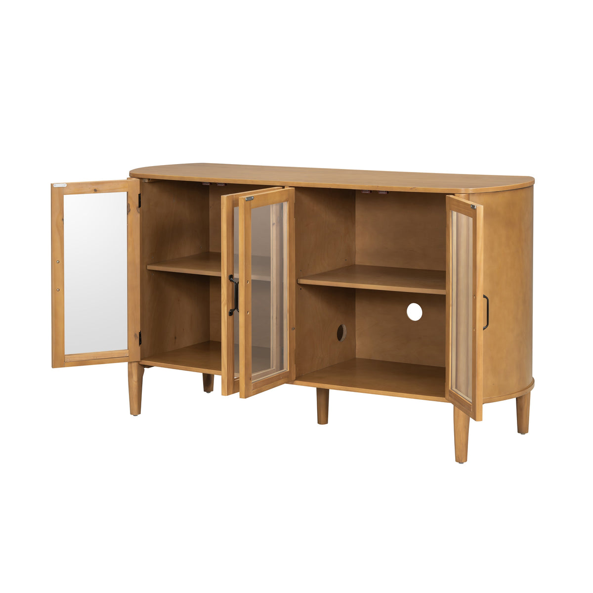 Stylish Large Storage Cabinet with 4 Doors – Solid Wood and Glass