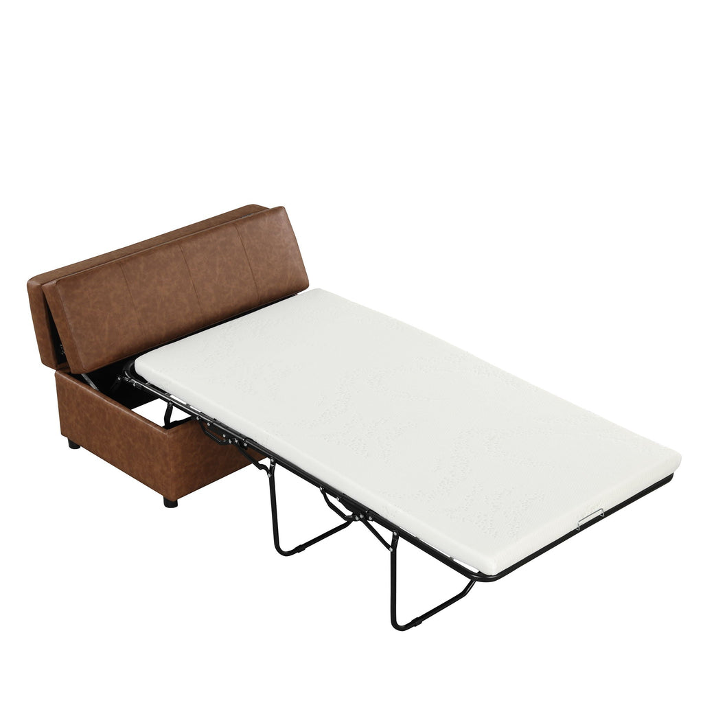 Twin Size Folding Ottoman Sleeper Bed with Mattress - Light Brown, Black, Dark Gray, White