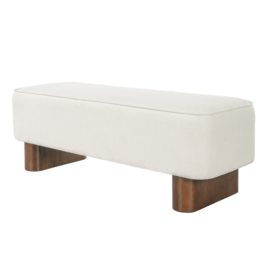 Modern Upholstered Ottoman Bench with Thick Padding - Warm Beige
