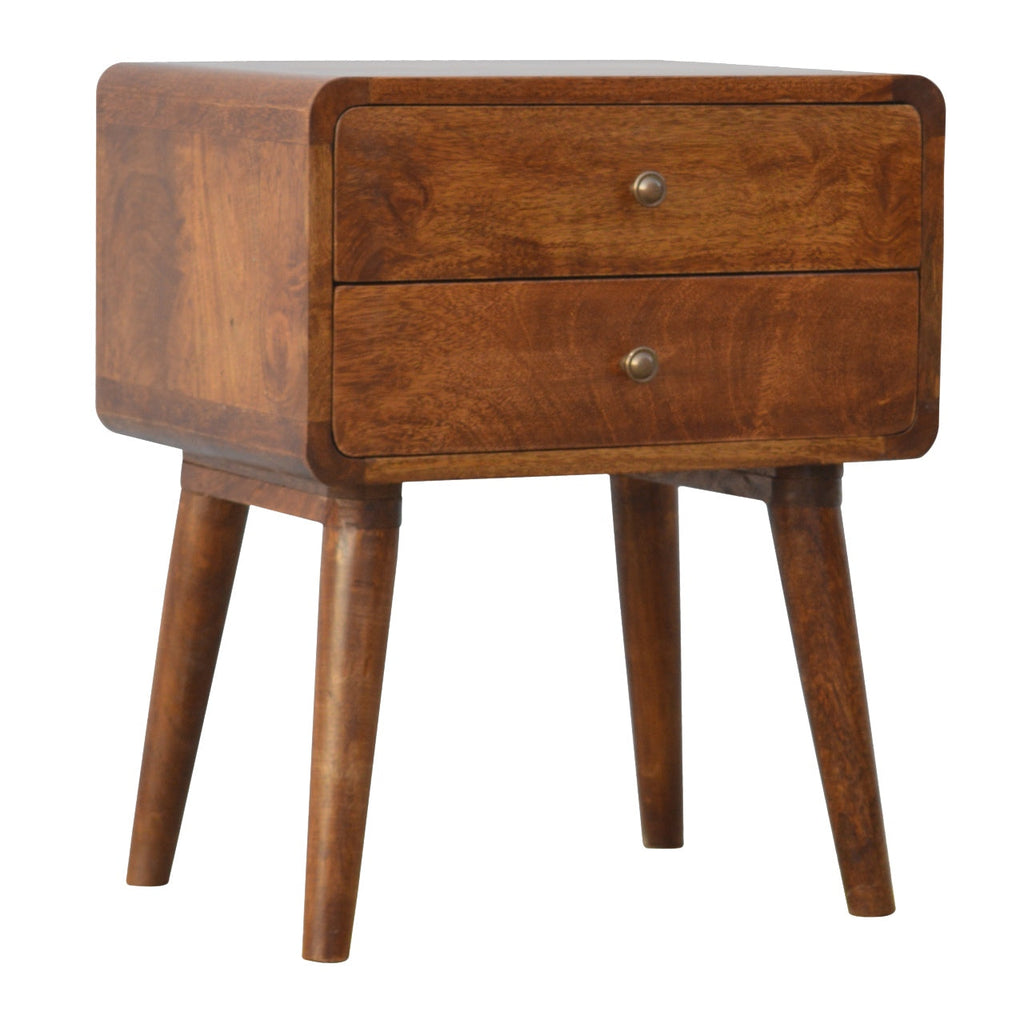 Solid Wood Curved Nightstand with 2 Drawers - Chestnut