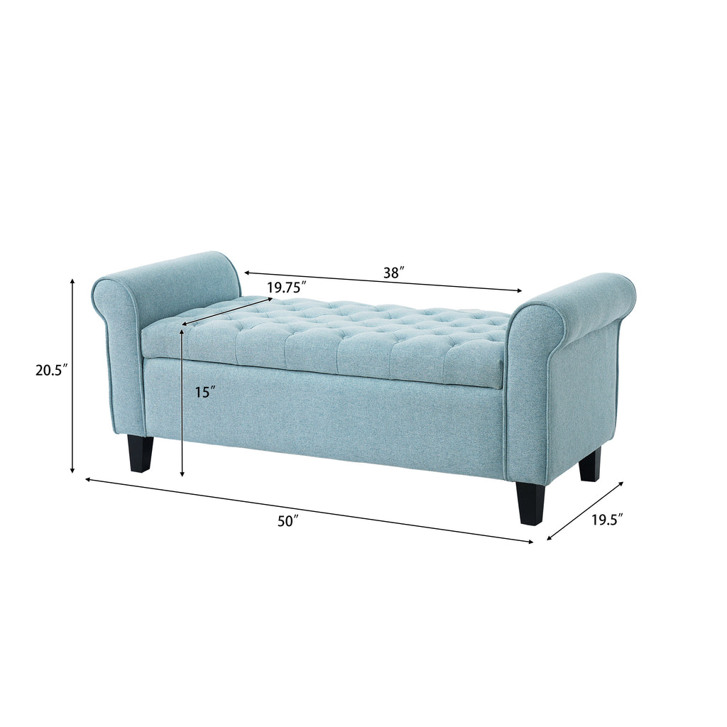 Light Blue Tufted Storage Bench with Upholstered Seating - Light Blue