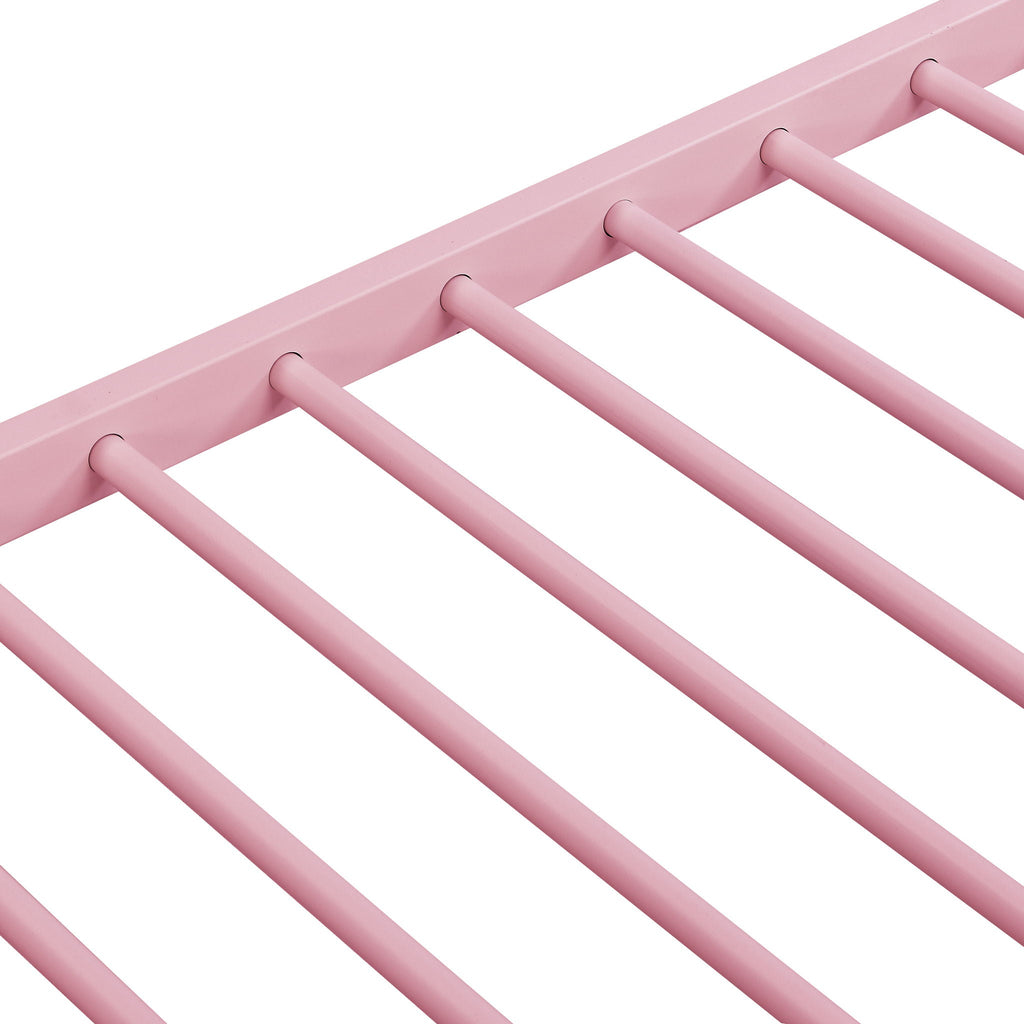 Twin Over Twin Bunk Bed with Trundle - Sturdy Metal Frame - Pearl Silver, White, or Pink