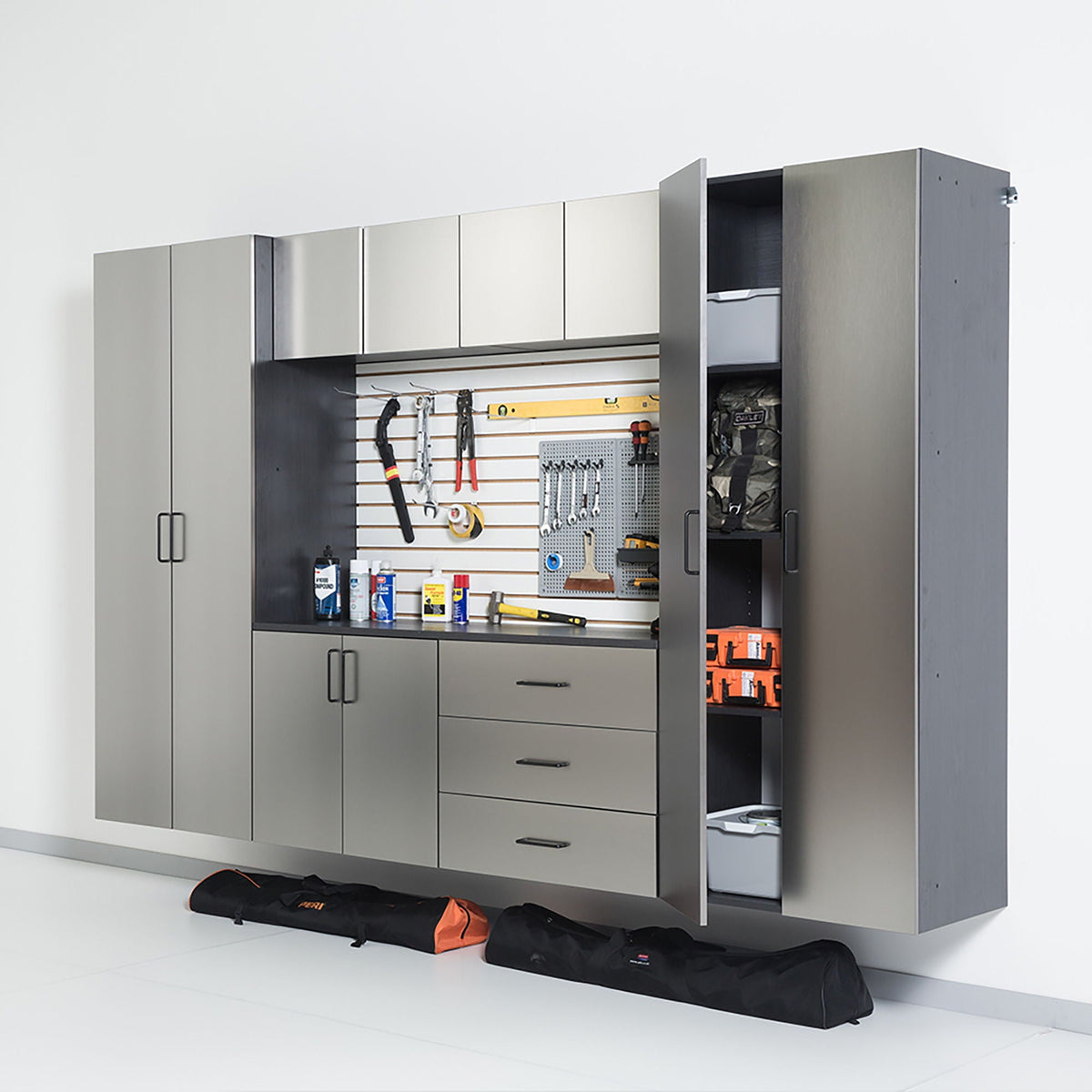Astro Series Wall Mounted Storage Cabinet with Soft Closing Drawers - Metallic Gray