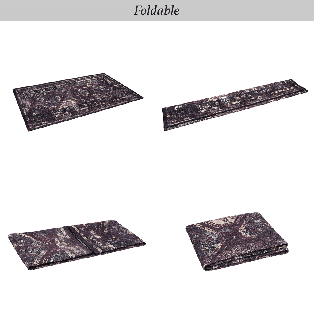 Burgundy Washable 8x10 Area Rug with Non-Shedding Polyester