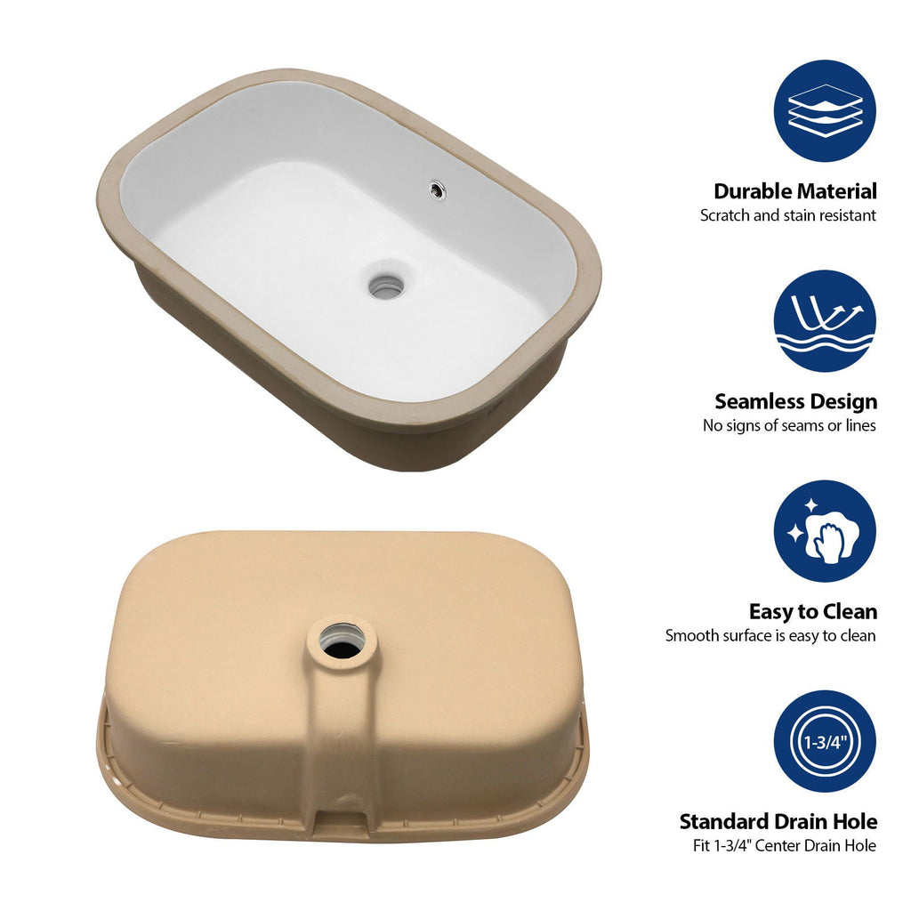 Undermount Bathroom Sink with Overflow - White Ceramic, 22" x 15.25"
