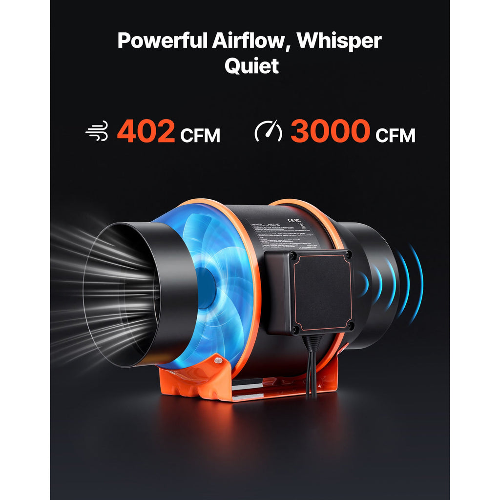 Inline Duct Fan with 402 CFM and 3-Speed Circulation - 6 Inch