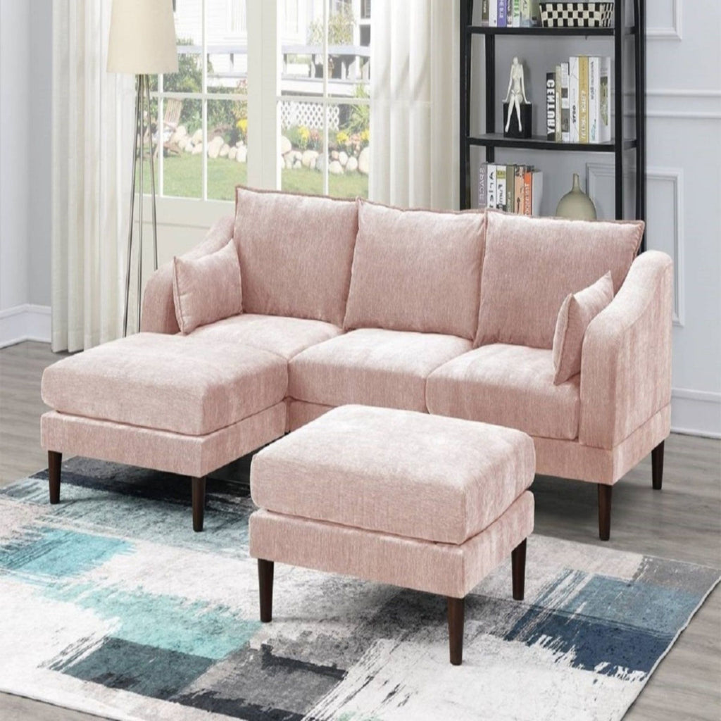 Modular L-Sectional Set with Ottomans - Pink