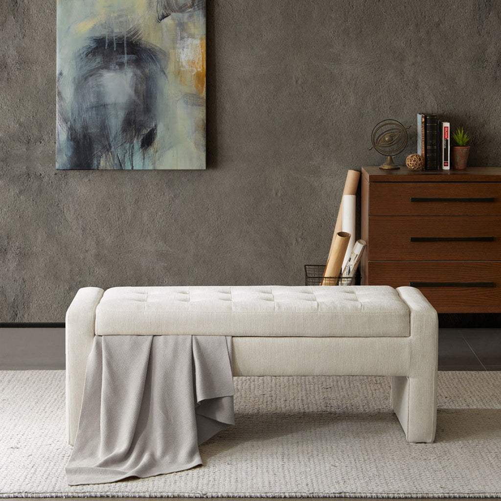 Cream Storage Bench with Soft Close Lid - Polyester Upholstery