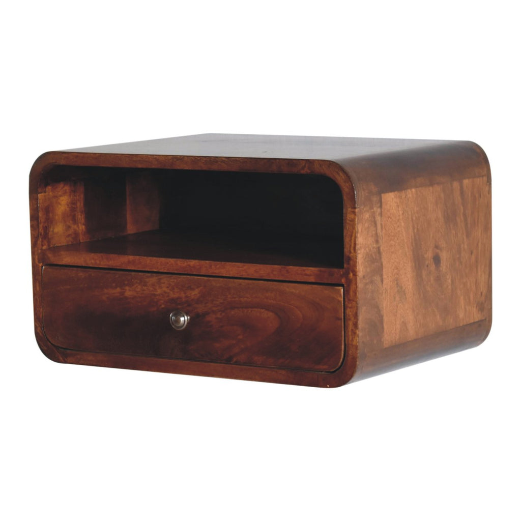 Large Floating Bedside Nightstand with Drawer and Open Shelf - Chestnut