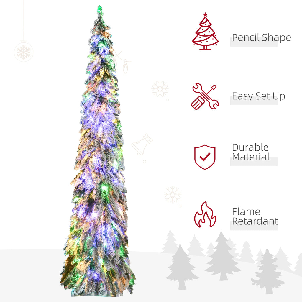 7ft Prelit Pencil Artificial Christmas Tree with 350 LED Lights - Snow Flocked