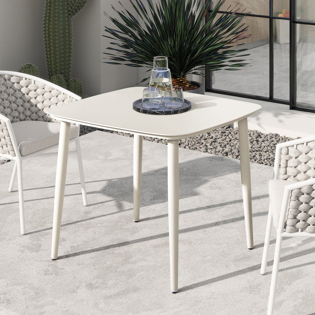 Santorini 33.5" Square Outdoor Patio Table with Durable Aluminum Frame - White