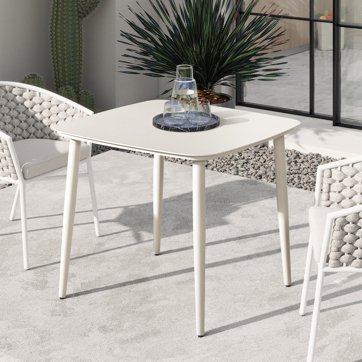 Santorini 33.5" Square Outdoor Patio Table with Durable Aluminum Frame - White