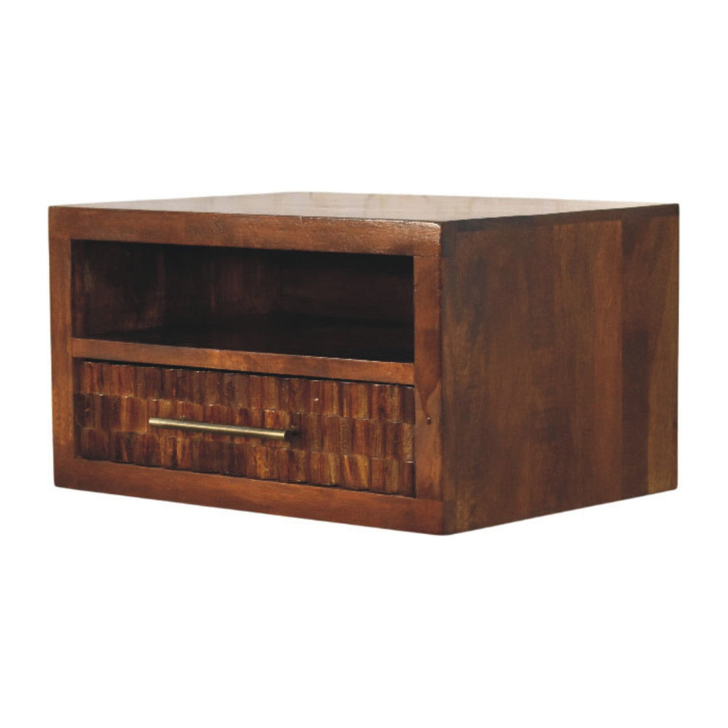 Solid Wood Cadiz Textured Bedside Table with Carved Detailing - Chestnut