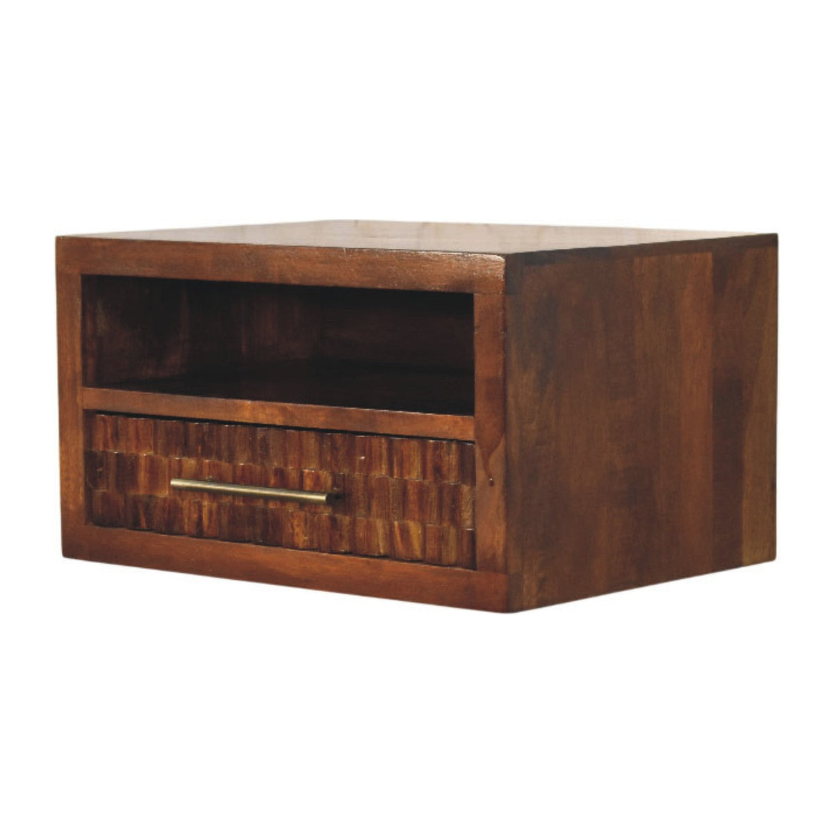 Solid Wood Cadiz Textured Bedside Table with Carved Detailing - Chestnut