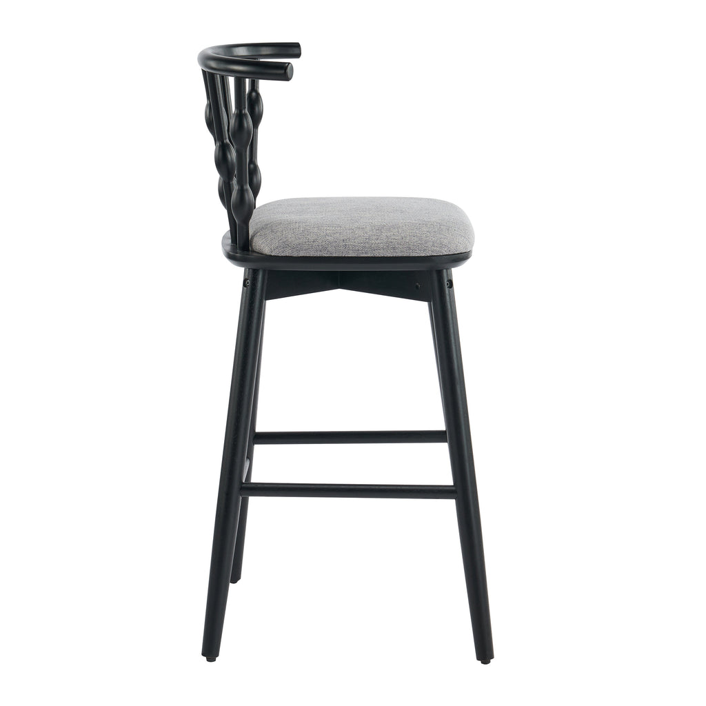 Doria Indoor Wooden Barstool with Hourglass Backrest - Grey
