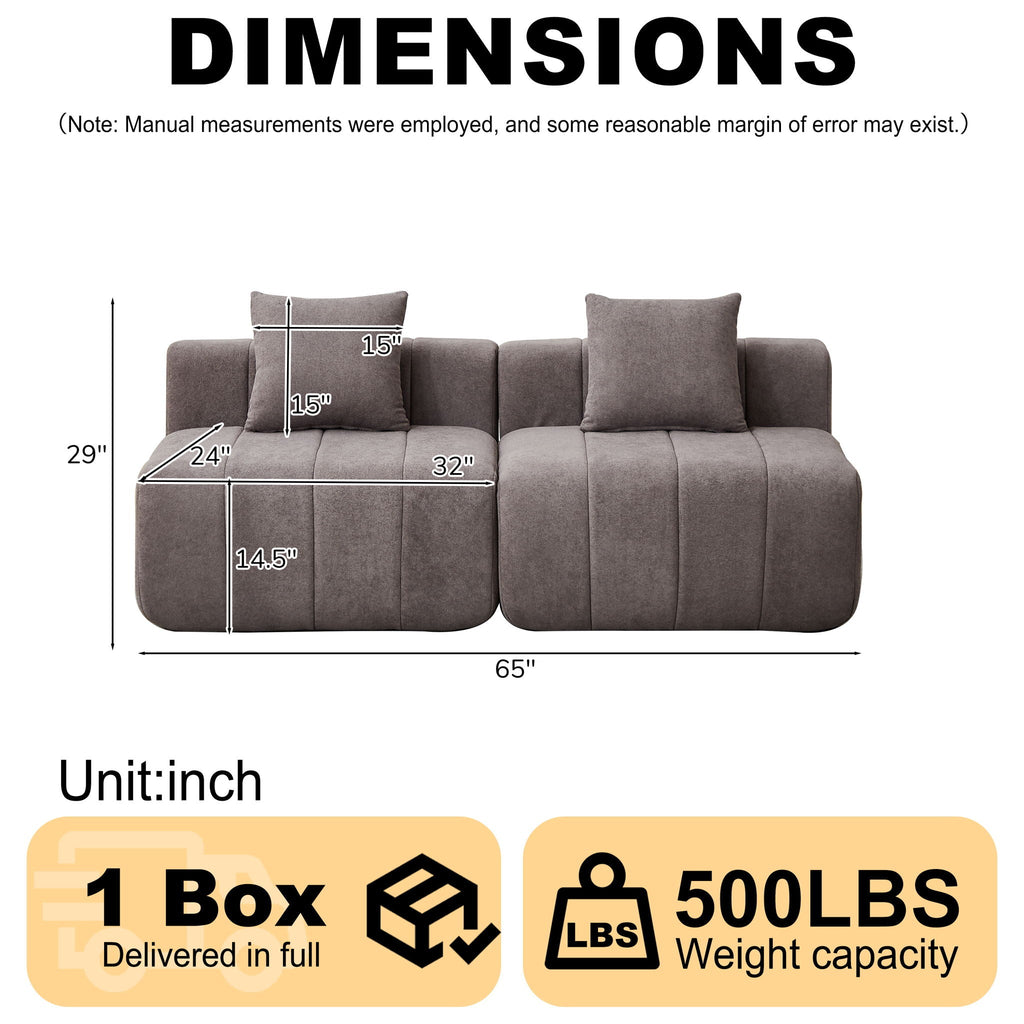 Modular Sectional Sofa with 2 Pillows – Symmetrical Design