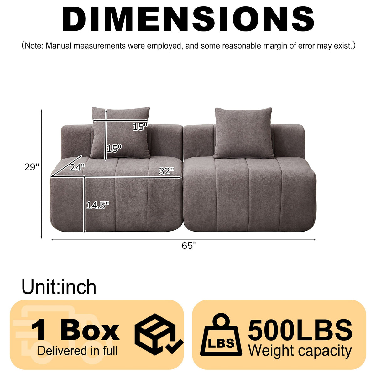 Modular Sectional Sofa with 2 Pillows – Symmetrical Design