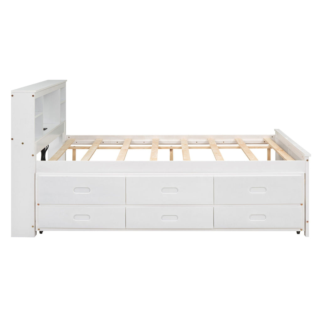 Platform Bed with Storage Headboard, USB, Trundle & 3 Drawers - Twin or Full