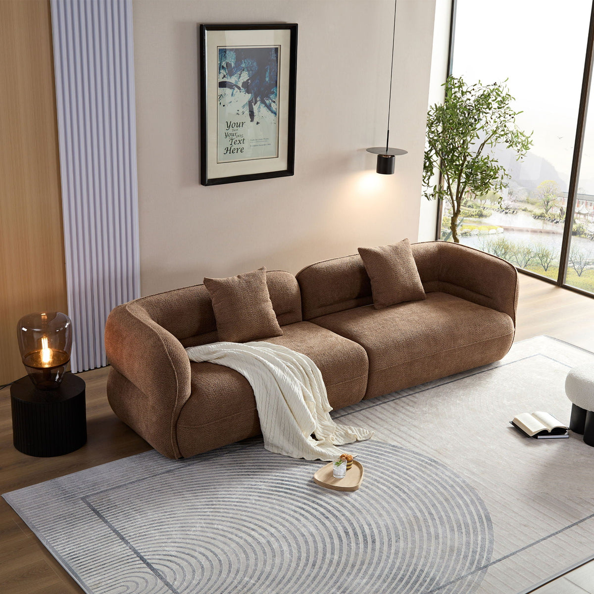 Sectional Sofa with Durable Fabric and Solid Wood Frame - Dark Brown or White