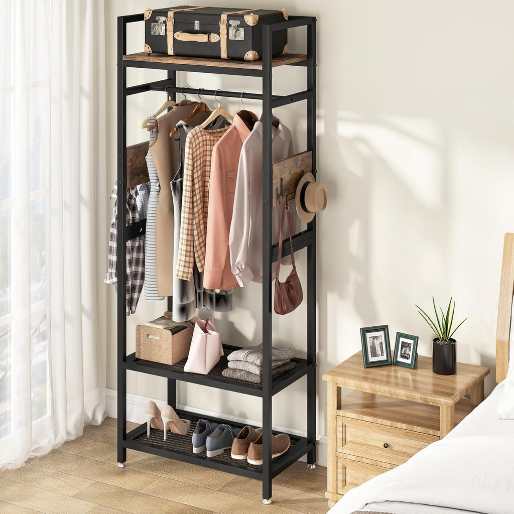 Heavy Duty Freestanding Closet Organizer with Hanging Rod - Brown & Black