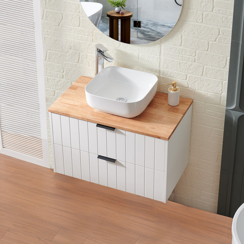 32-Inch Double Drawer Wall-Mounted Bathroom Vanity with Solid Wood Construction