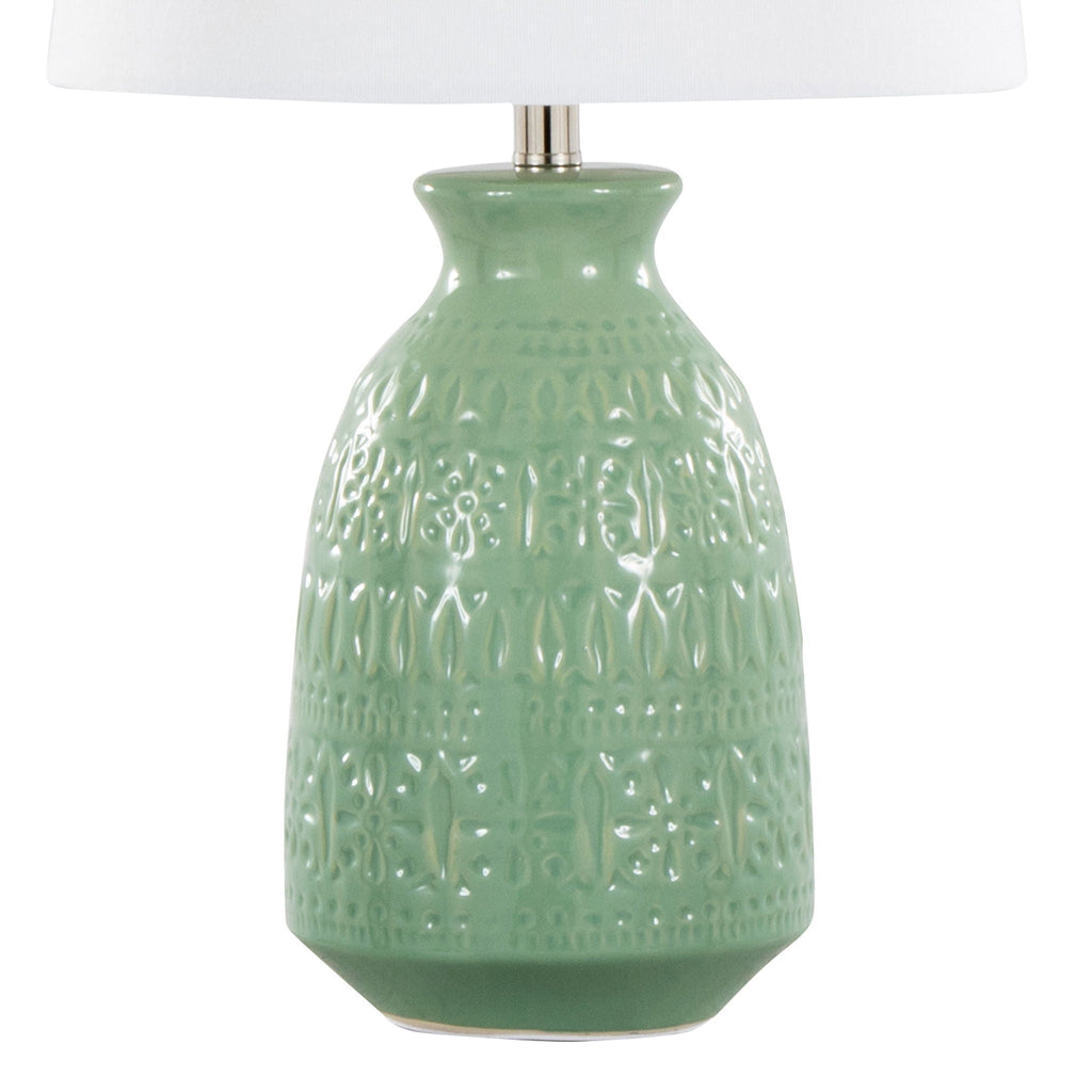 Contemporary Ceramic Lamp Set with Textured Vase Base - Green or White