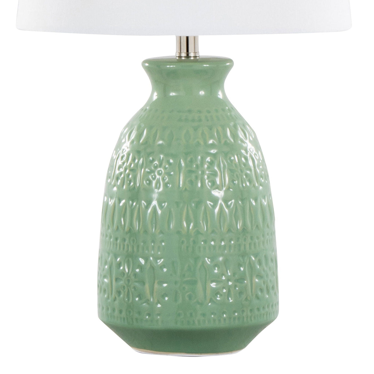 Contemporary Ceramic Lamp Set with Textured Vase Base - Green or White