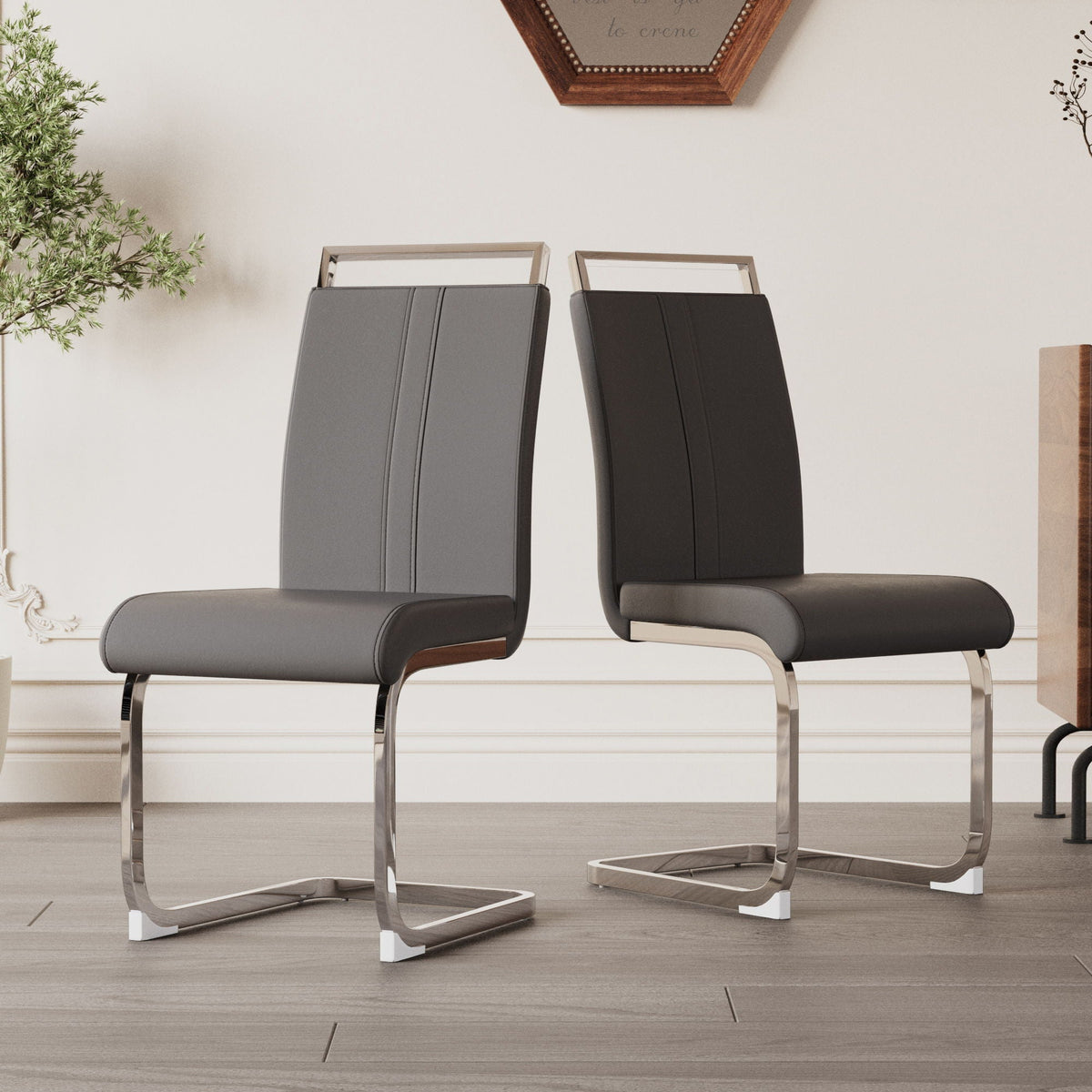 Modern Dining Chairs with Padded Seat and High Back - Black, White, or Dark Gray