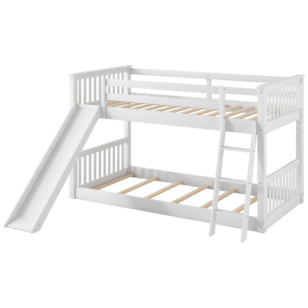 Bunk Bed with Convertible Slide and Ladder - White or Dark Gray