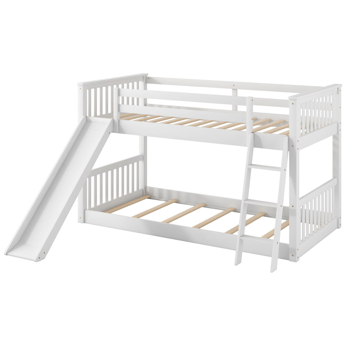 Bunk Bed with Convertible Slide and Ladder - White or Dark Gray