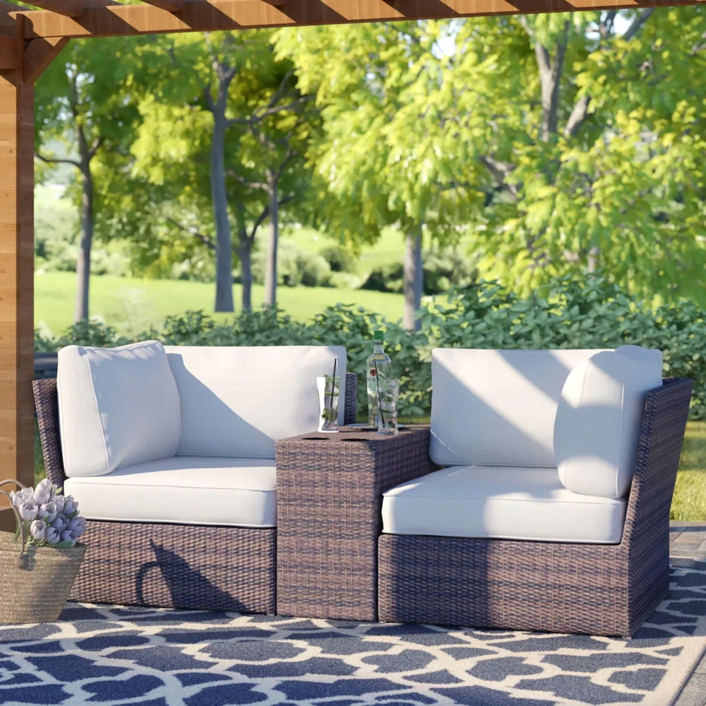 Outdoor Wicker Loveseat with Cushions - Gray or Dark Brown