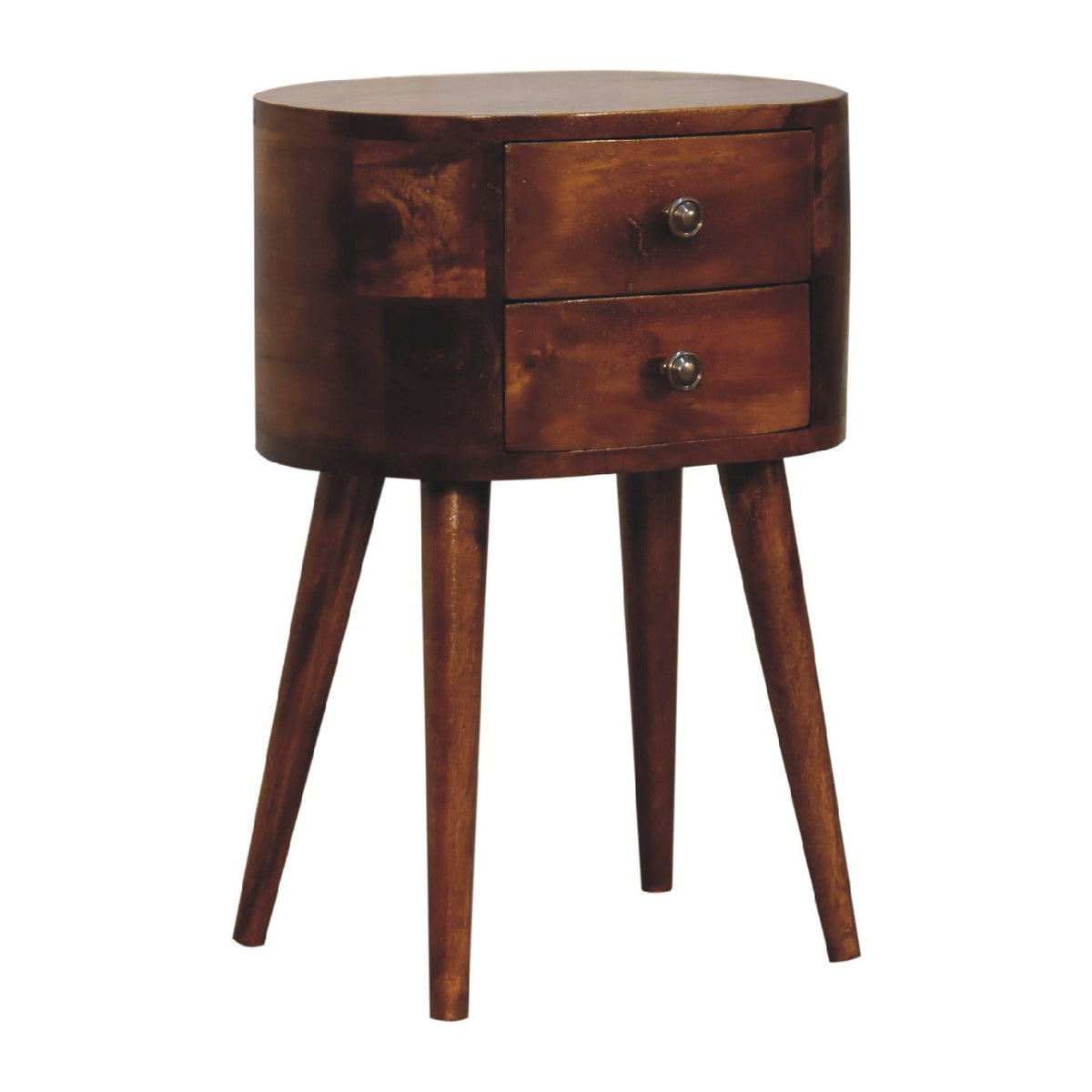 Solid Wood Mini Chestnut Nightstand with Rounded Design - 2 Drawers