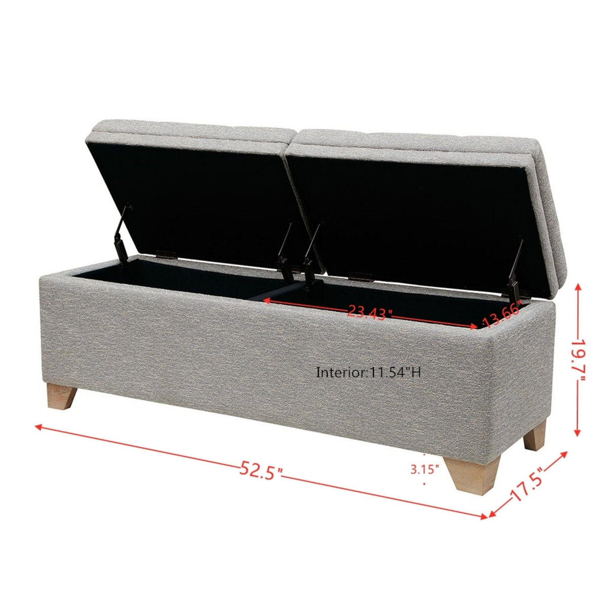 Soft Close Upholstered Storage Bench with Split-Top Access - Dark Gray