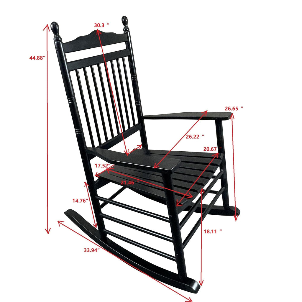 Wood Rocking Chair with Wide Seat - White or Black